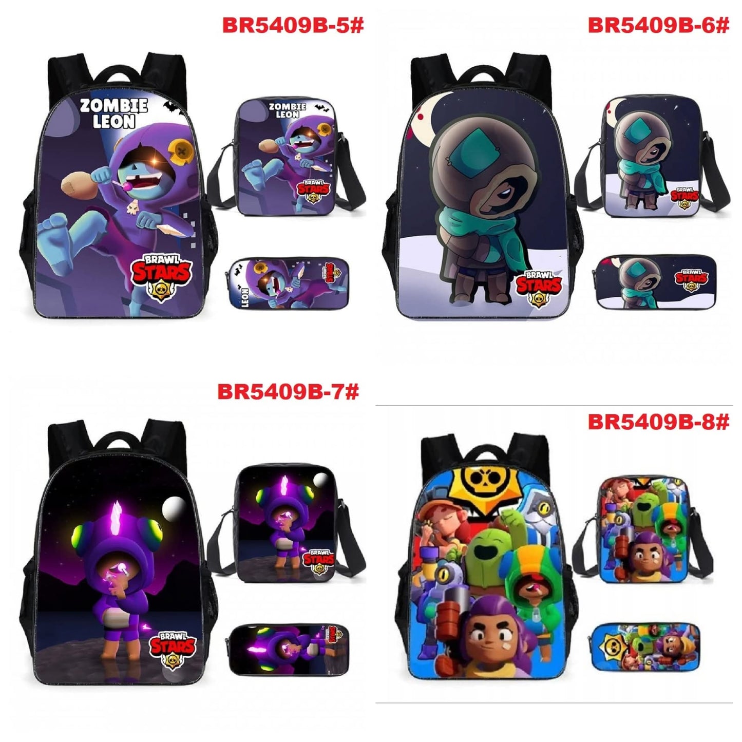 תיקי בית ספר Brawl Stars עם תיק אוכל וקלמר