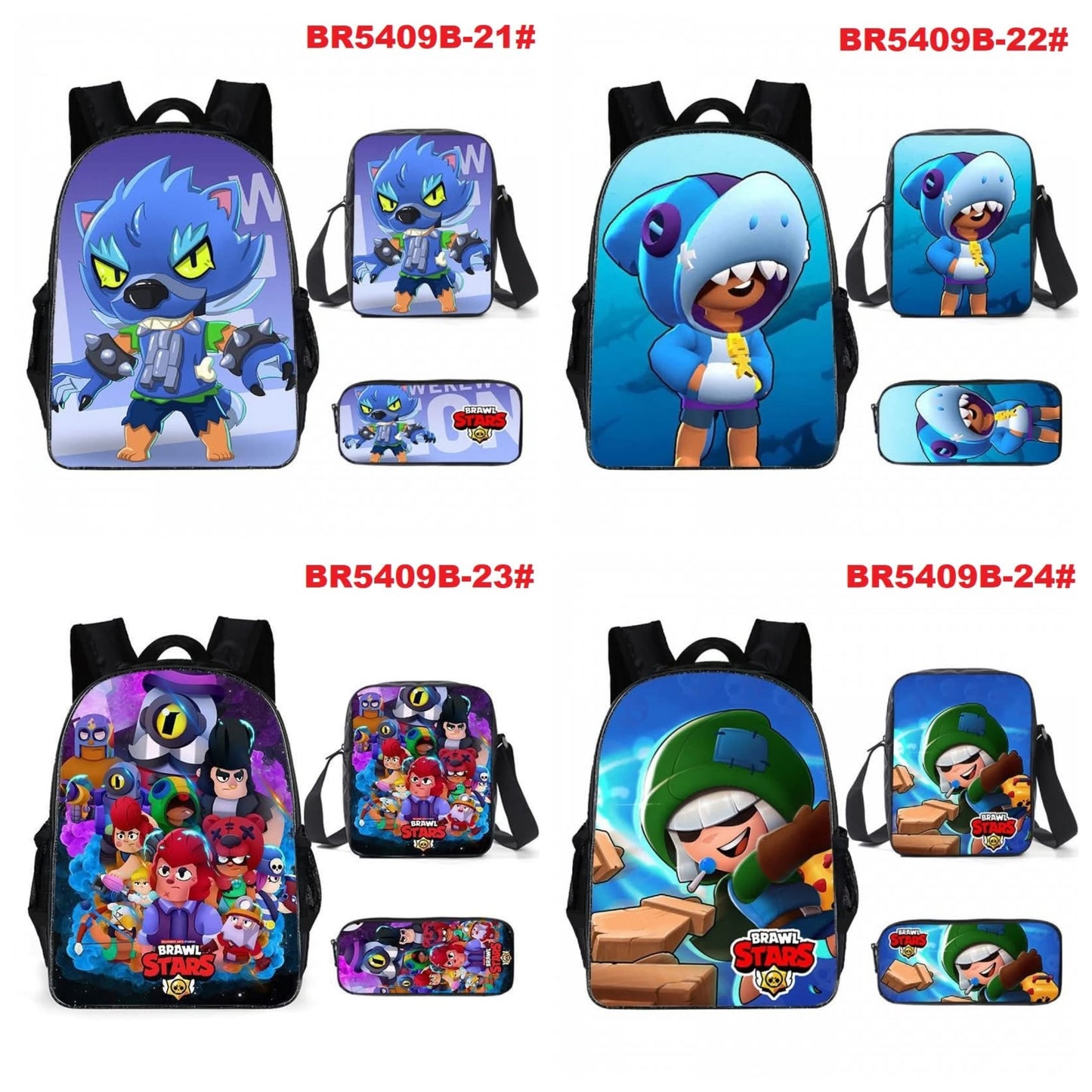 תיקי בית ספר Brawl Stars עם תיק אוכל וקלמר