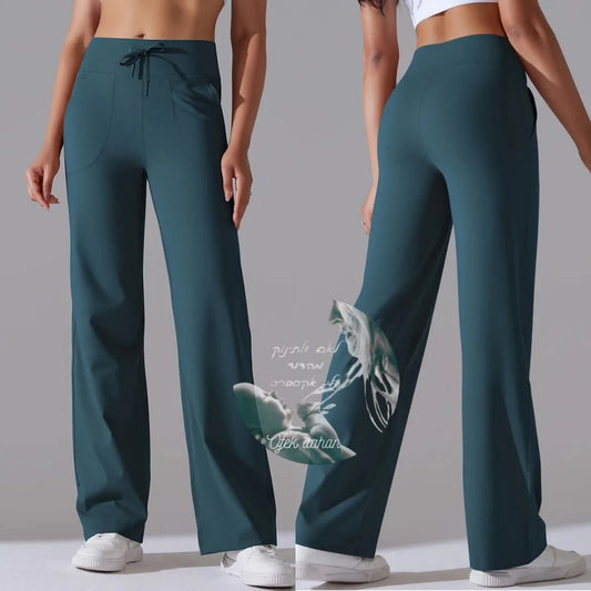 מכנסי נשים ספורט רחבים עם שרוך וכיסים דו-צדדיים