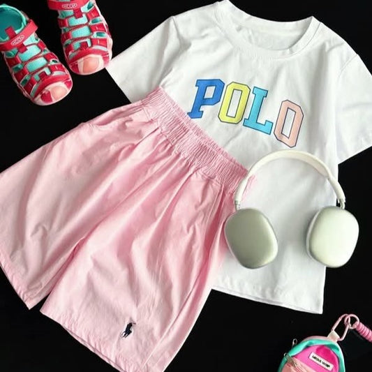 סט חולצת פולו קצרה ומכנסיים לילדים - בנים/בנות, עיצוב קיץ, בגדי ילדים