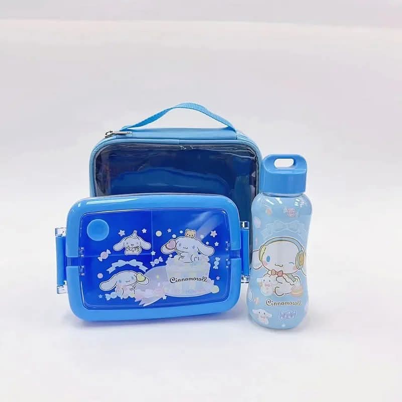 ערכת חזרה ללימודים – תיק תרמי, קופסת אוכל מחולקת, כפית ובקבוק מים קיטי וחברים