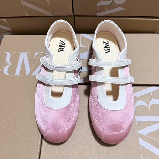 נעלי בובה ורודות בסגנון בלרינה עם סקוץ' לנשים