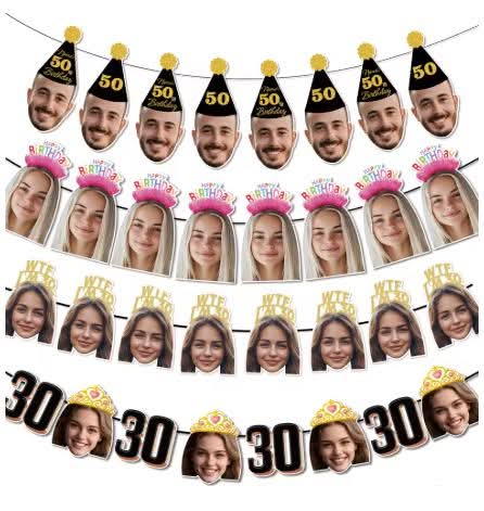 ערכת יום הולדת אישית עם אביזרי דקורציה, תוויות, מסכות ופריטי לבוש