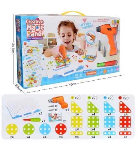 Creative Magic Panel – ערכת יצירה תלת־ממדית עם מברגה חשמלית וברגים צבעוניים