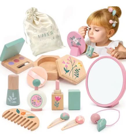 סט אביזרי יופי מעץ לילדים – ערכת טיפוח ומשחק סימולציה