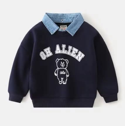סווטשירט פליס לילדים עם צווארון ג׳ינס – קולקציית חורף 2026