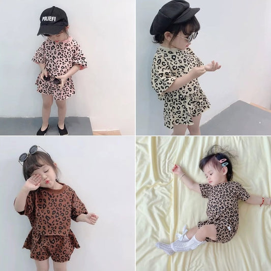 סט חולצה ומכנס מנומר + אוברול מנומר - ביגוד קיץ 2025 במידות תינוקות וילדים!