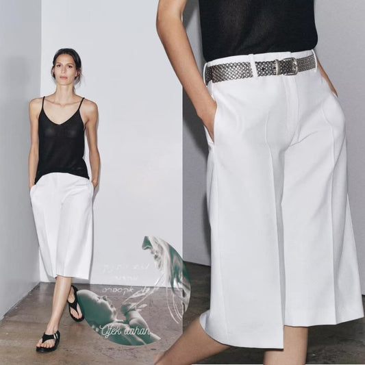 מכנסי ברמודה מחויטים גבוהים לנשים - קולקציית ZA