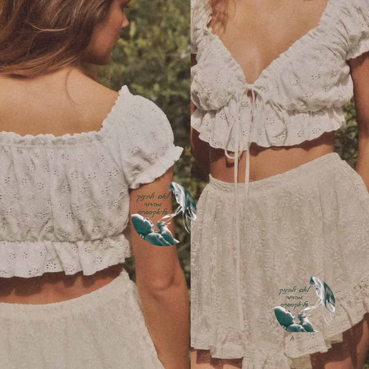 חליפת נשים שני חלקים עם עיטור קצה עלי כותרת וקשירה