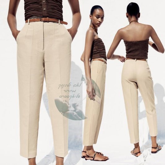 מכנסי פשתן נשים עם חגורה – סטייל קז'ואל לקיץ