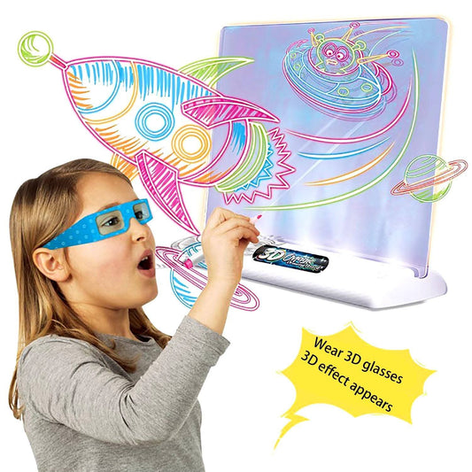 לוח ציור תלת מימד מאיר עם שבלונות ומשקפיים