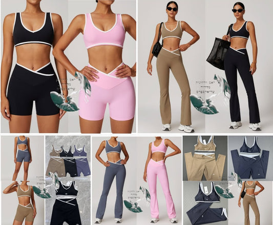 סט ספורט נשים קרוס-מותן – טופ וטייץ יוגה ופיטנס בגב פתוח