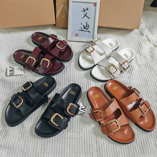 כפכפי נשים שטוחים עם אבזם כפול דגם חדש 2025