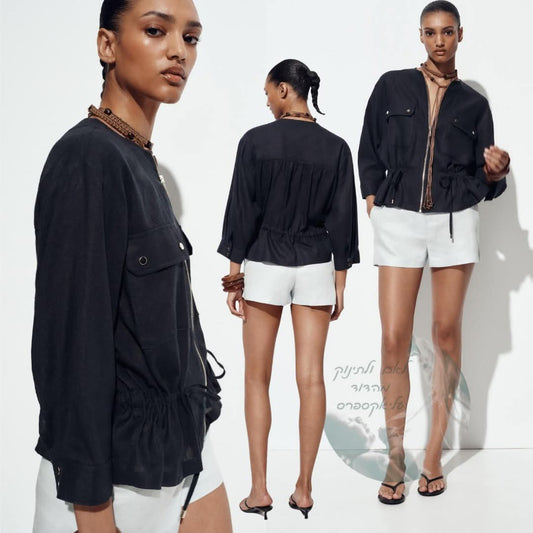 ג'קט שרוך שרוול ארוך מבד פשתן לנשים – פריט חובה למשרד של ZA