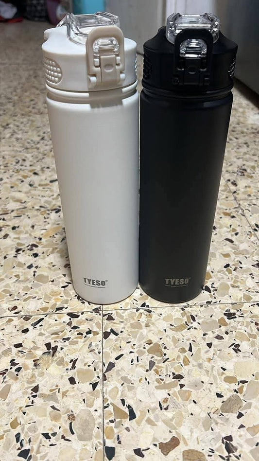 בקבוק שתייה נירוסטה לשמירת קור וחום עם קש סיליקון ונעילה