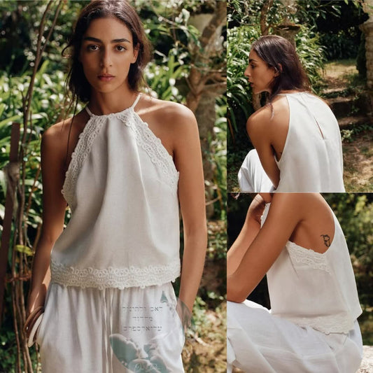 גופיית קרושה ללא שרוולים עם שסע וקולר