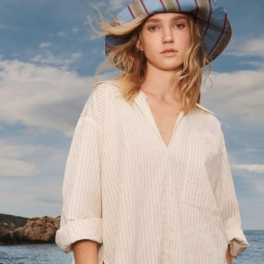 חולצת פסים מכופתרת נשים ZA לוז סטרייפד לפליט