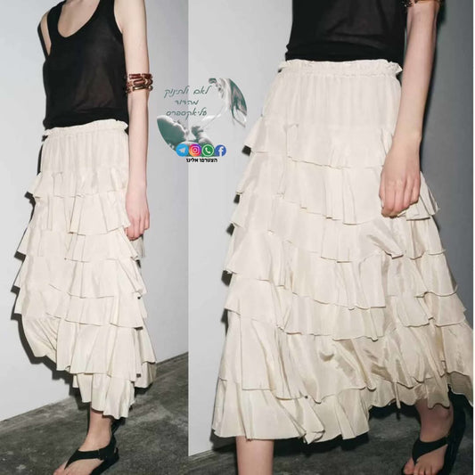 חצאית מידי שכבות בשמנת – אופנה קז'ואל לנשים