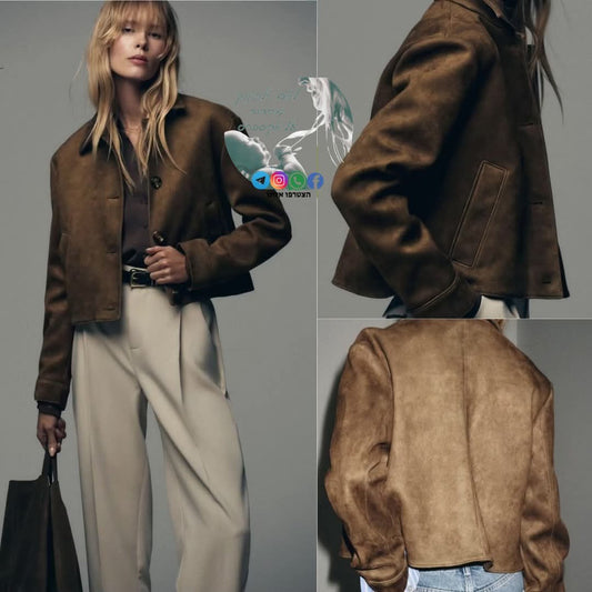 ג'קט זמש קצר לנשים - מרקם סוויד אופנתי 2025 | ZA