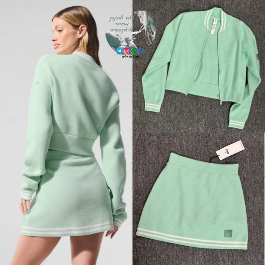 סט נשים אלגנטי – קרדיגן קונטרסט ובייסבול + חצאית/מכנס טניס ALO