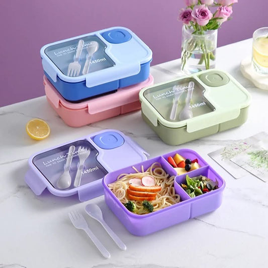 קופסת אוכל אטומה עם 3 תאים וסט סכום