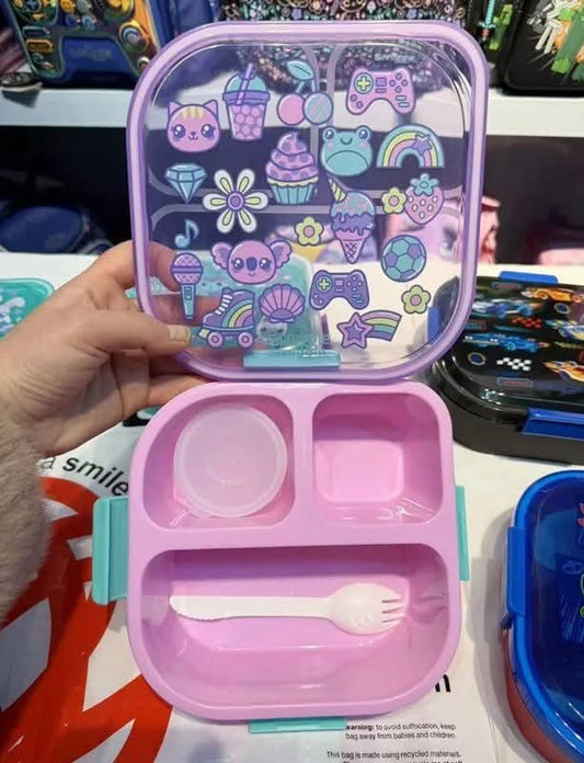 קופסת אוכל מחולקת 3 תאים עם מזלג וקופסת רטבים Smiggle אוסטרליה
