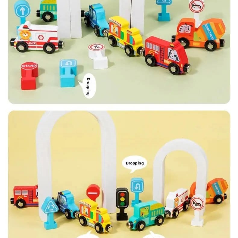 סט כלי תחבורה מעץ עם מגנטים ותמרורים – Choice Toys 2025