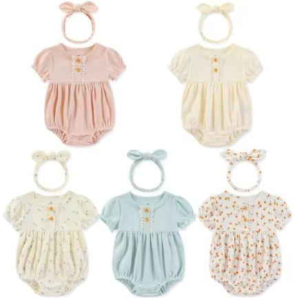 סט בגד גוף עם סרט תואם לתינוקות במידות 0-24 חודשים + סנדלי ילדים בהתאמה מדויקת – קולקציית קיץ 2025