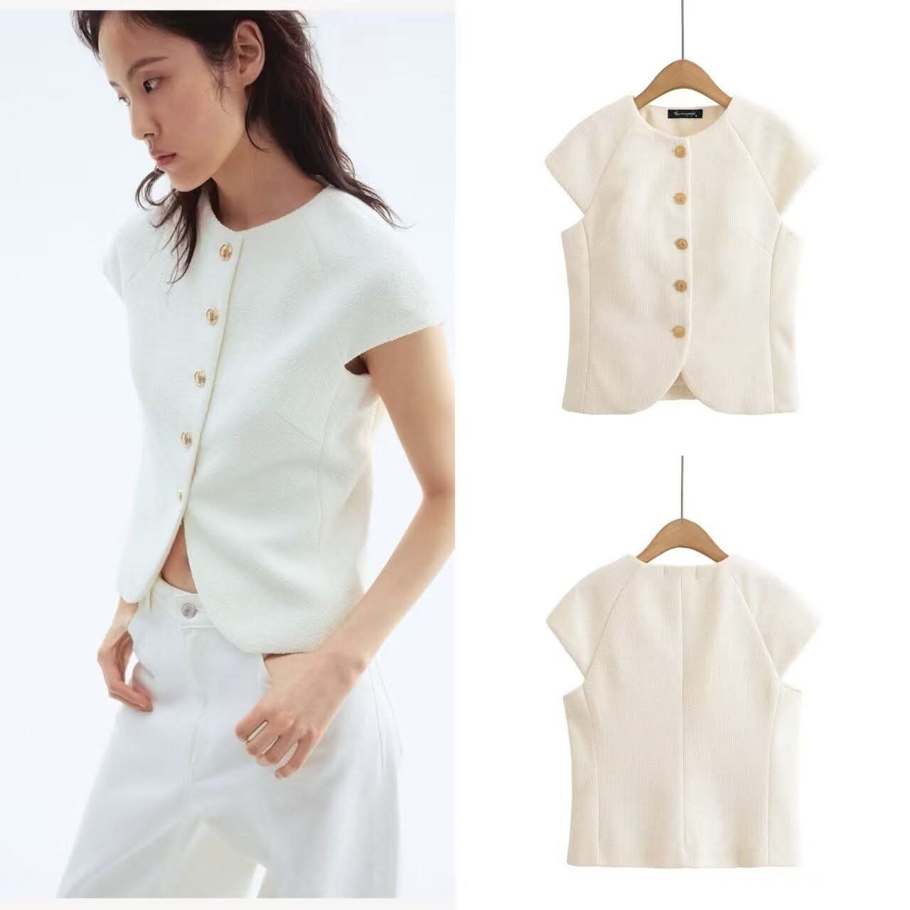 וסט נשים אופנתי 2025 כפתורים בודדים בד טקסטורה ZA