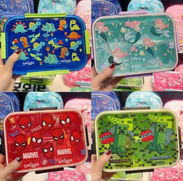 קופסאות אוכל Smiggle אטומות עם 3 תאים לחופשה וללימודים